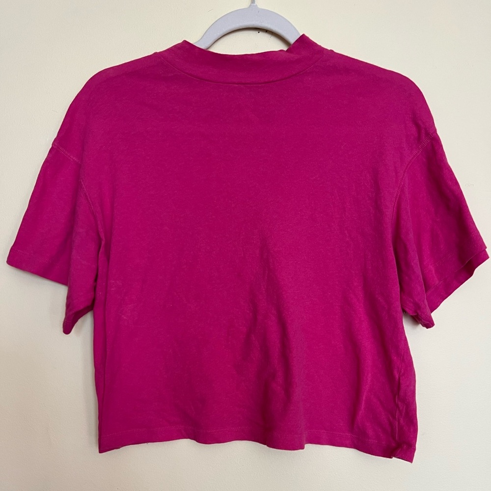 Hot pink mock neck free people cropped tee
